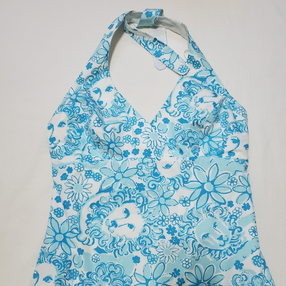Lilly Pulitzer Halter Top Dress Blue Lion Print White Label - Picture 5 of 7